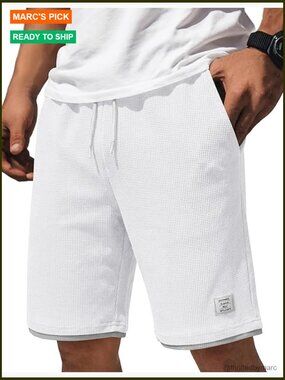 Men's 9 Inch Cotton Waffle Shorts with Drawstring Waist for Casual Summer Wear